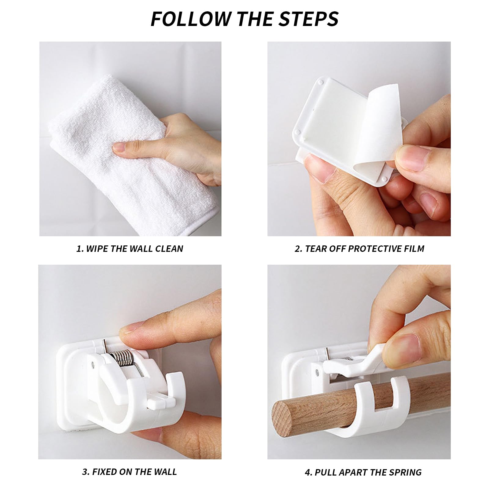 ROMOLY Lot de 2 Supports muraux Autocollants pour tringles à Rideaux, Support Tringle Rideaux sans Percage,Accroche Tringle Rideau sans Percage, pour Tringle de Moins de 2.2 cm Diamètre