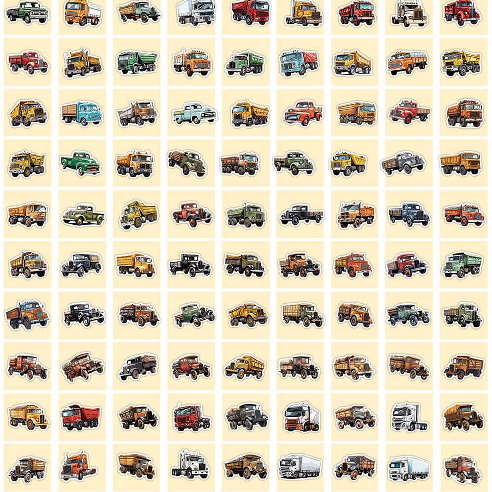 Vintage Truck Vinyl Stickers, 100 PCS Waterproof Detailed Object Decals for Laptops Scrapbooking, Journals, Notebooks - Image 2