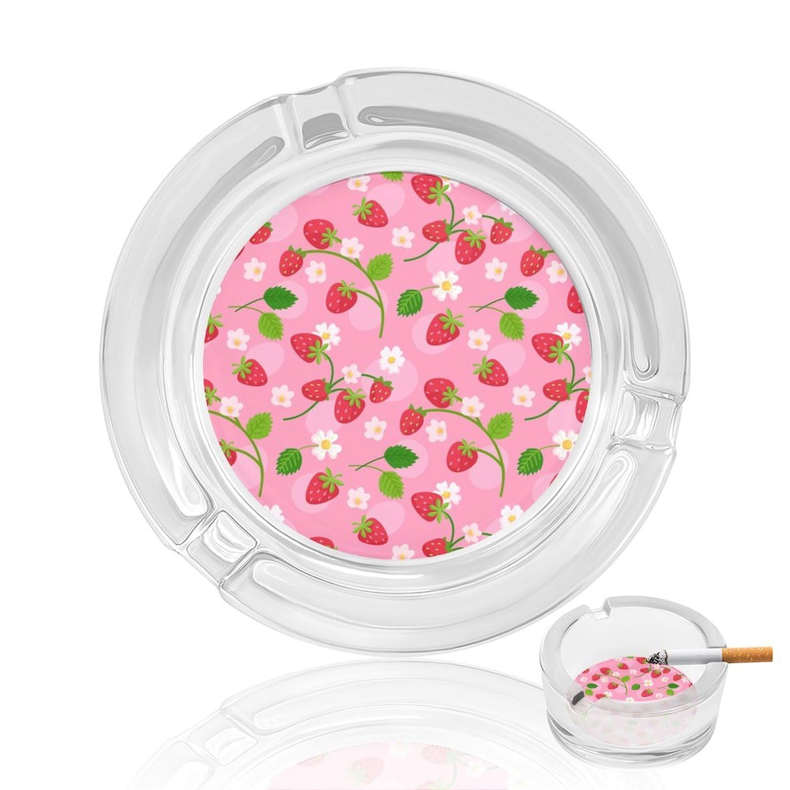 Strawberry197 Glass Ashtray 3.3 Inch Round Cigarette Ash Holder with 4 Grooves for Home Office Outdoor One Size