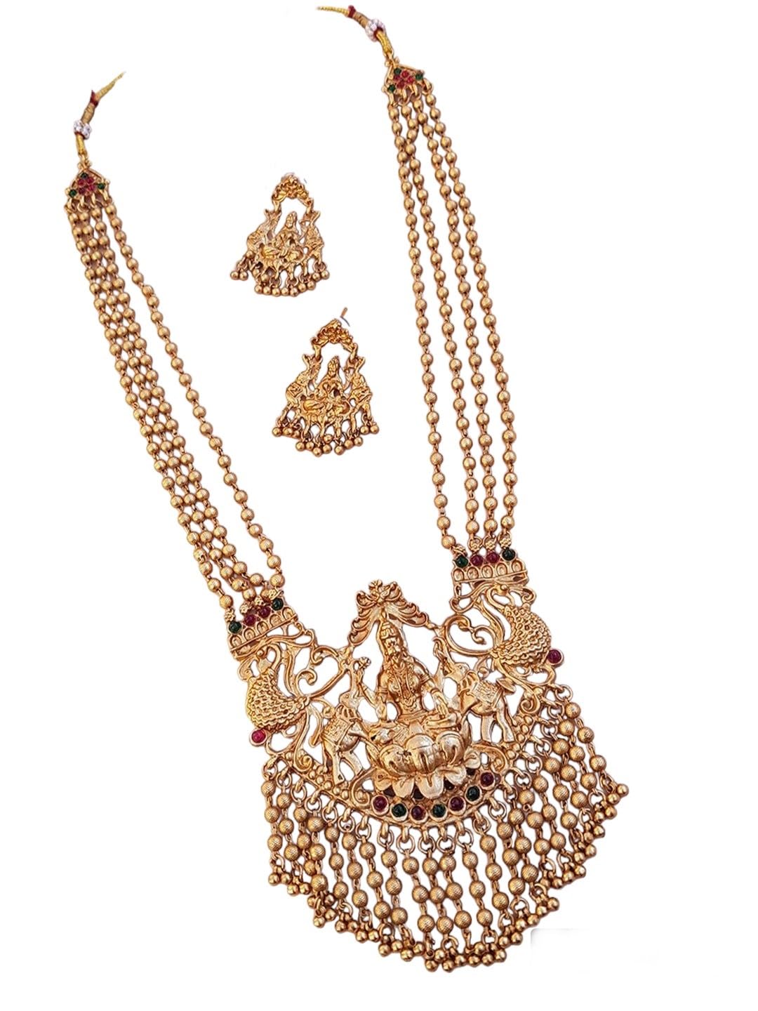 Griiham Womens Antique Gold Finish Long Lakshmi Necklace Set (B0CRS1HBJQ) Amazon Price History, Amazon Price Tracker