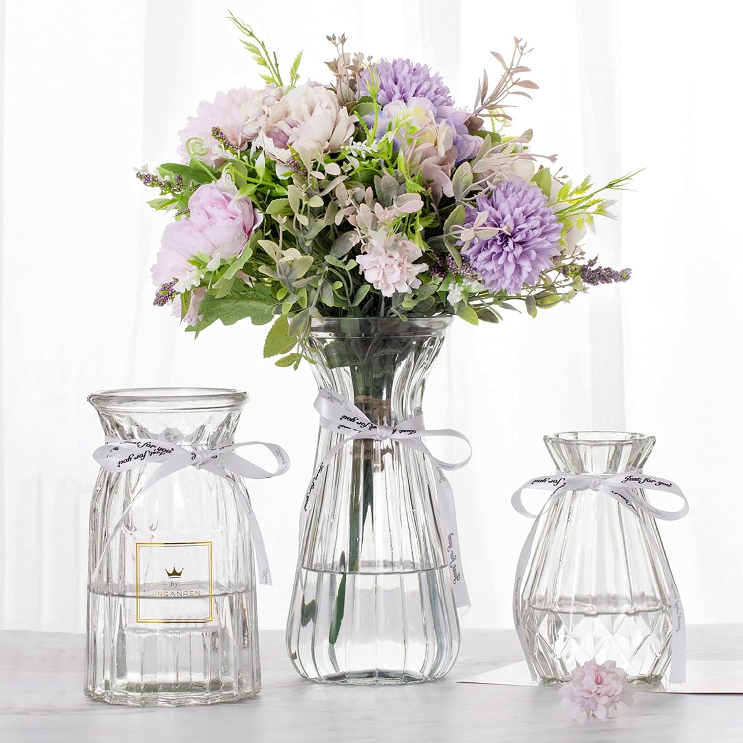JINGANREN Glass Vases Set Modern Angled Simple Style Clear Flower Glass Vases Set of 3 Size,for Home Living Room Aand Office Tabletop Decor Or Gift(Clear)