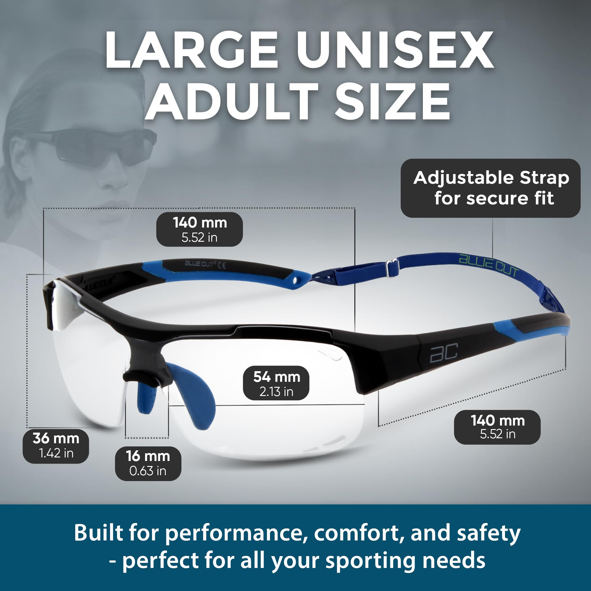 BLUE CUT Gafas de protección deportiva, lentes antivaho, gafas de seguridad para baloncesto, pickleball y todos los deportes al aire libre