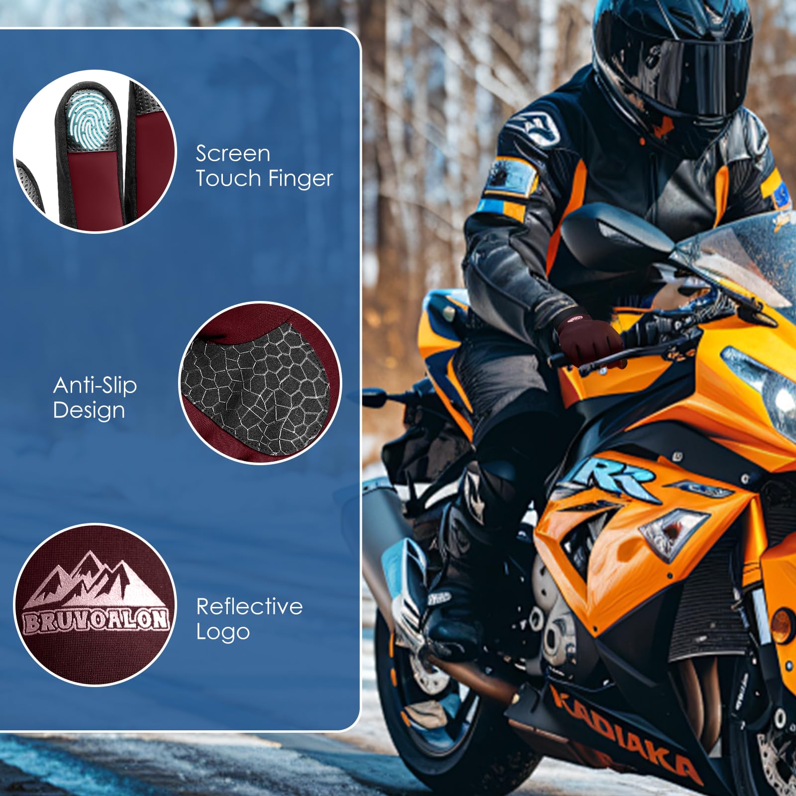 Bruvoalon Guantes de invierno para mujeres y hombres, aislamiento térmico 3M, tela de licra, resistentes al viento, pantalla táctil, antideslizantes, clima frío
