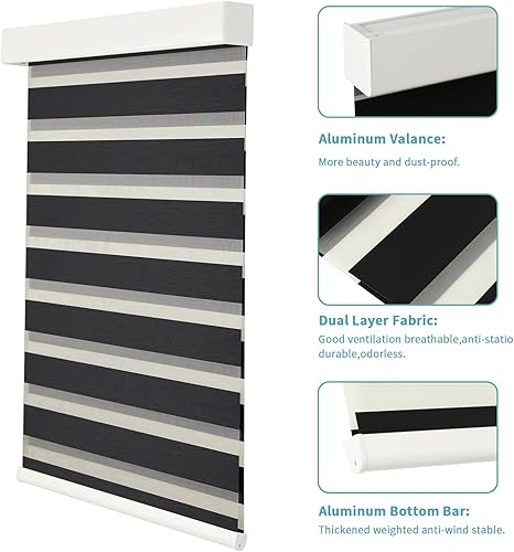 Miniatura 3 de MYshade Persianas inteligentes de cebra compatibles con Alexa, opacas (85 %), persianas motorizadas de doble capa de cebra, control de luz de