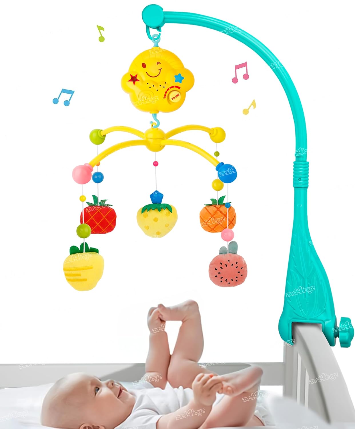 Zest 4 Toyz Musical Cot Mobile Rotating Fruits Cot Musical & Light
