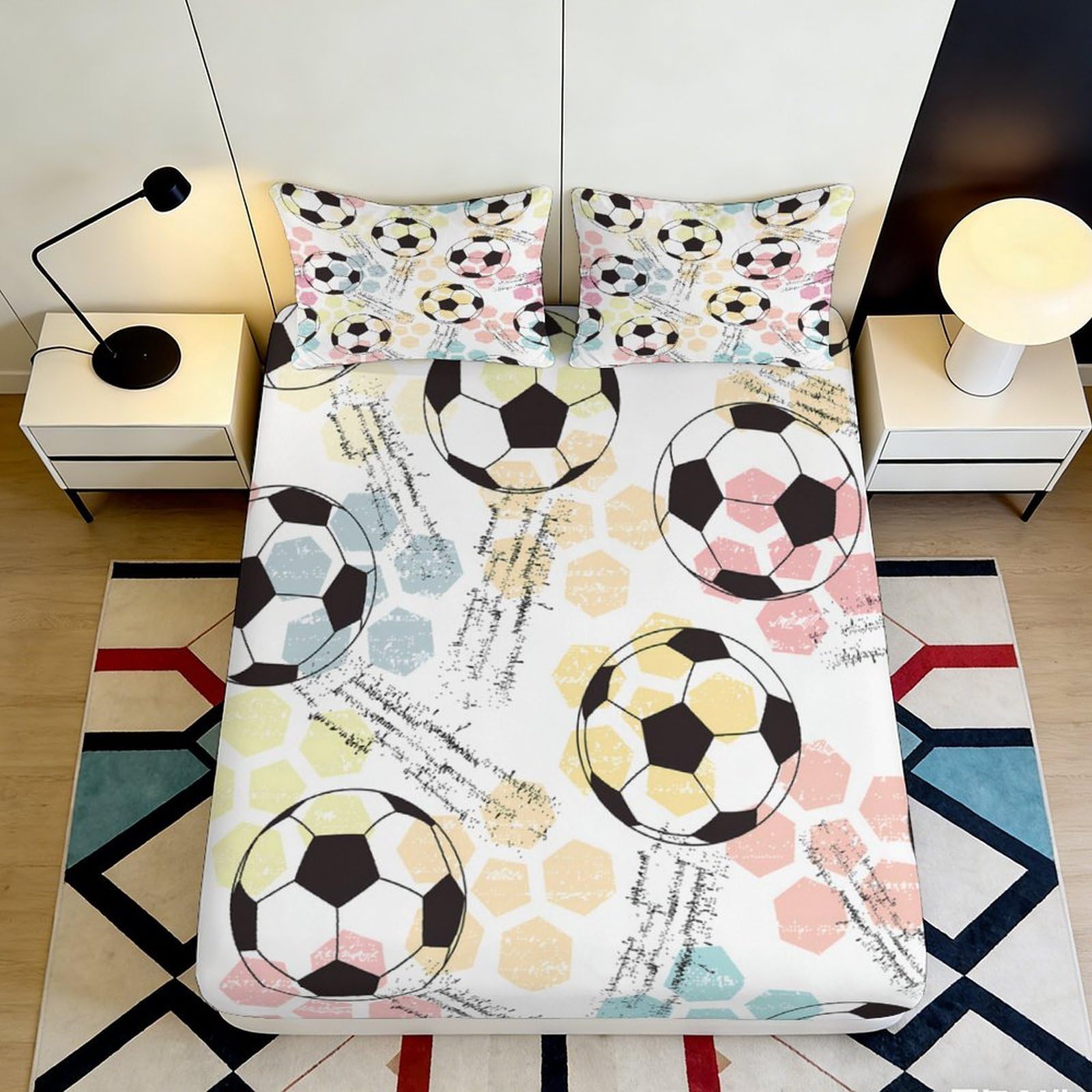 Uynsixtme Style-5 3D Printed Football Pattern Fitted Sheet Microfiber Deep Pocket Non-Slip Full Wrap Soccer Mattress Fitted Cover For Bedroom 90X200x25cm