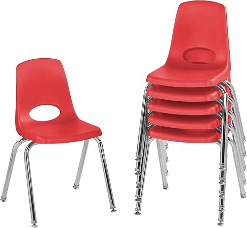 Miniatura 46 de FDP 10360-BL - Silla escolar apilable de 12 pulgadas, asiento apilable para estudiantes con patas de acero cromado y deslizadores giratorios de Azul