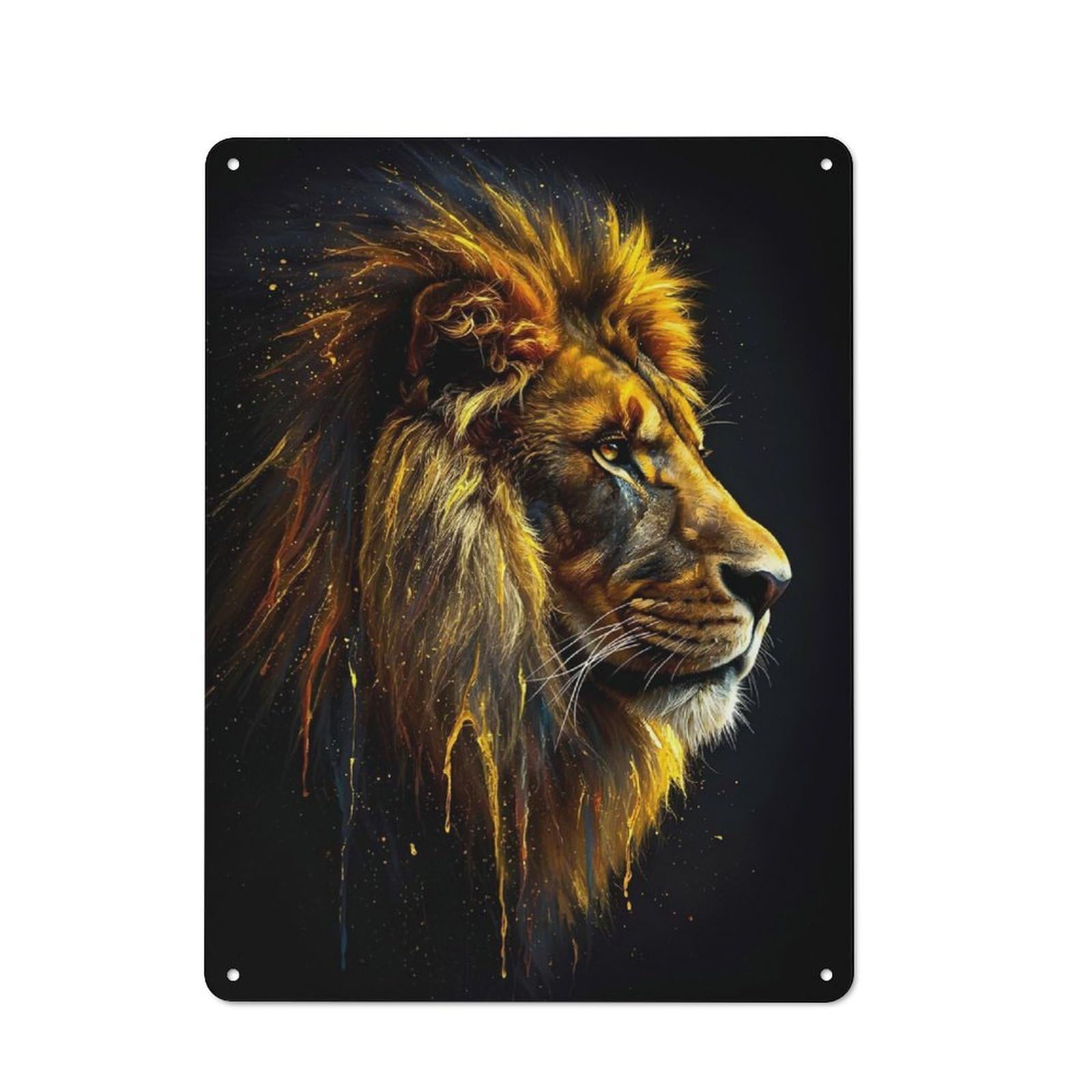 Junmoney Golden Lion Portrait On Black Background Classic Metal Wall Decor 40X30cm, Decorative Metal Sign For Workspace, Cafe, Shop Or Desk Area