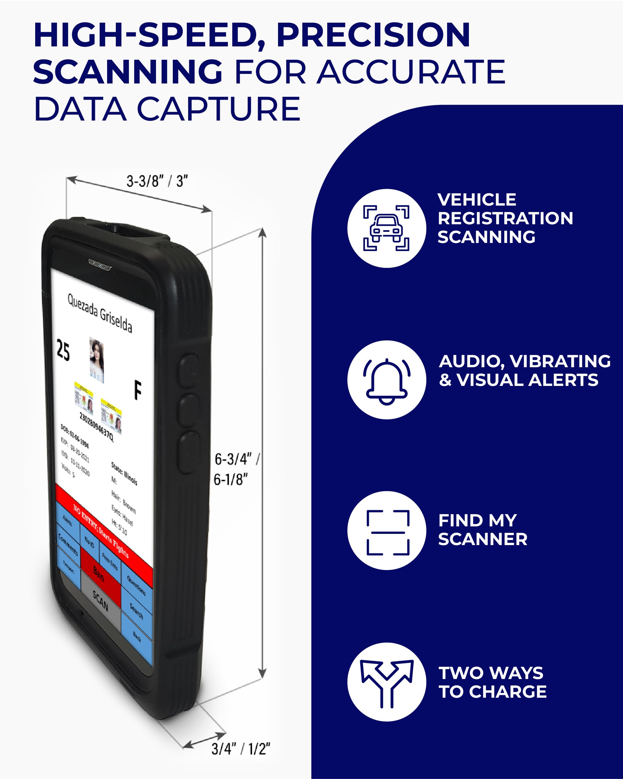 IDetect.net Quantum ID-Scanner Maschine, Handlesegerät und Sammler, Altersverifizierung, Fahrerlizenz Smart Scan Scanner, inkl. Ladegerät und Daten-Sync-Software mit Allen Upgrades