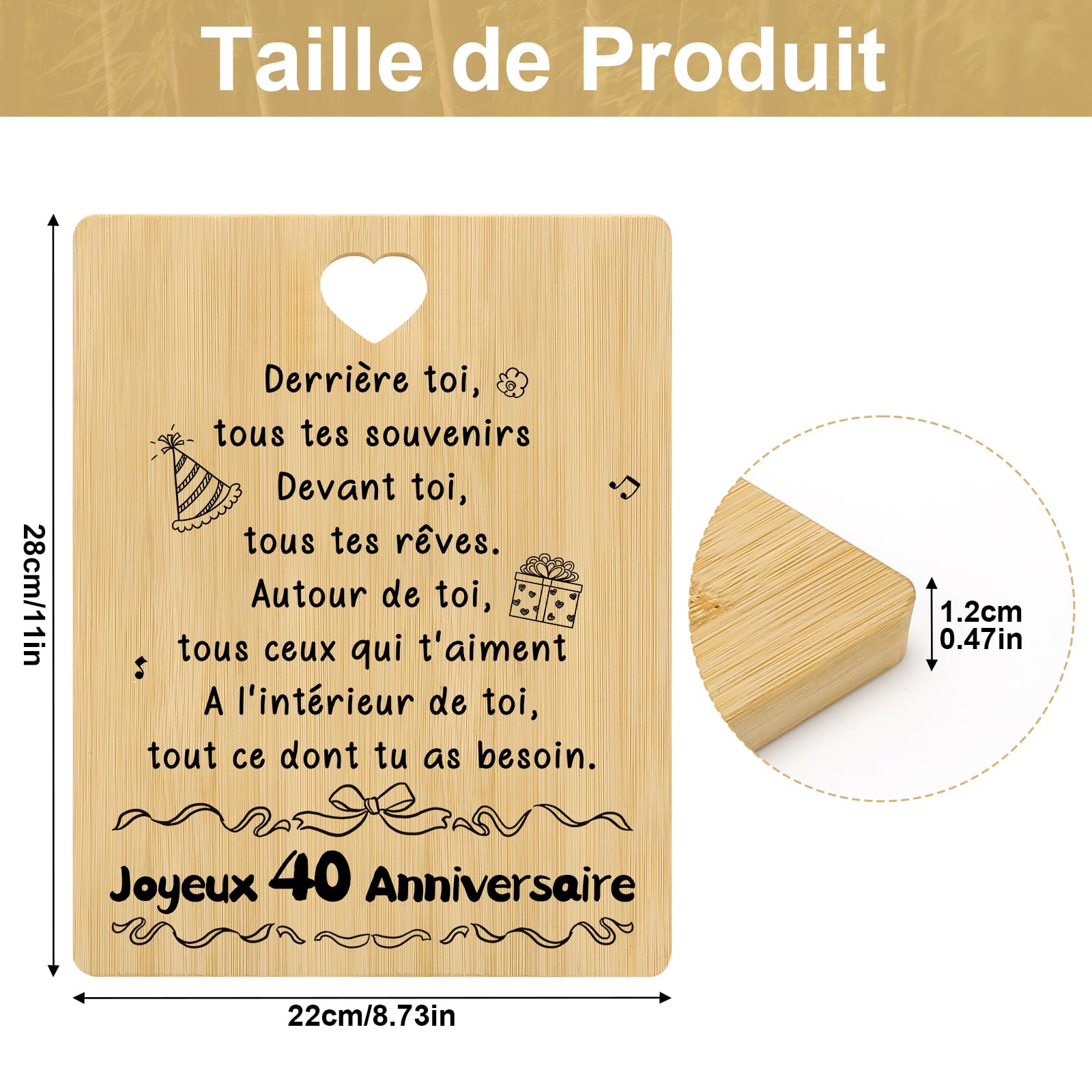 Cadeau Decoration Anniversaire 40 Ans - Planche À Découper 40 Ans Épaisse Bambou Cadeau Anniversaire Pour Femme Homme Cuisine