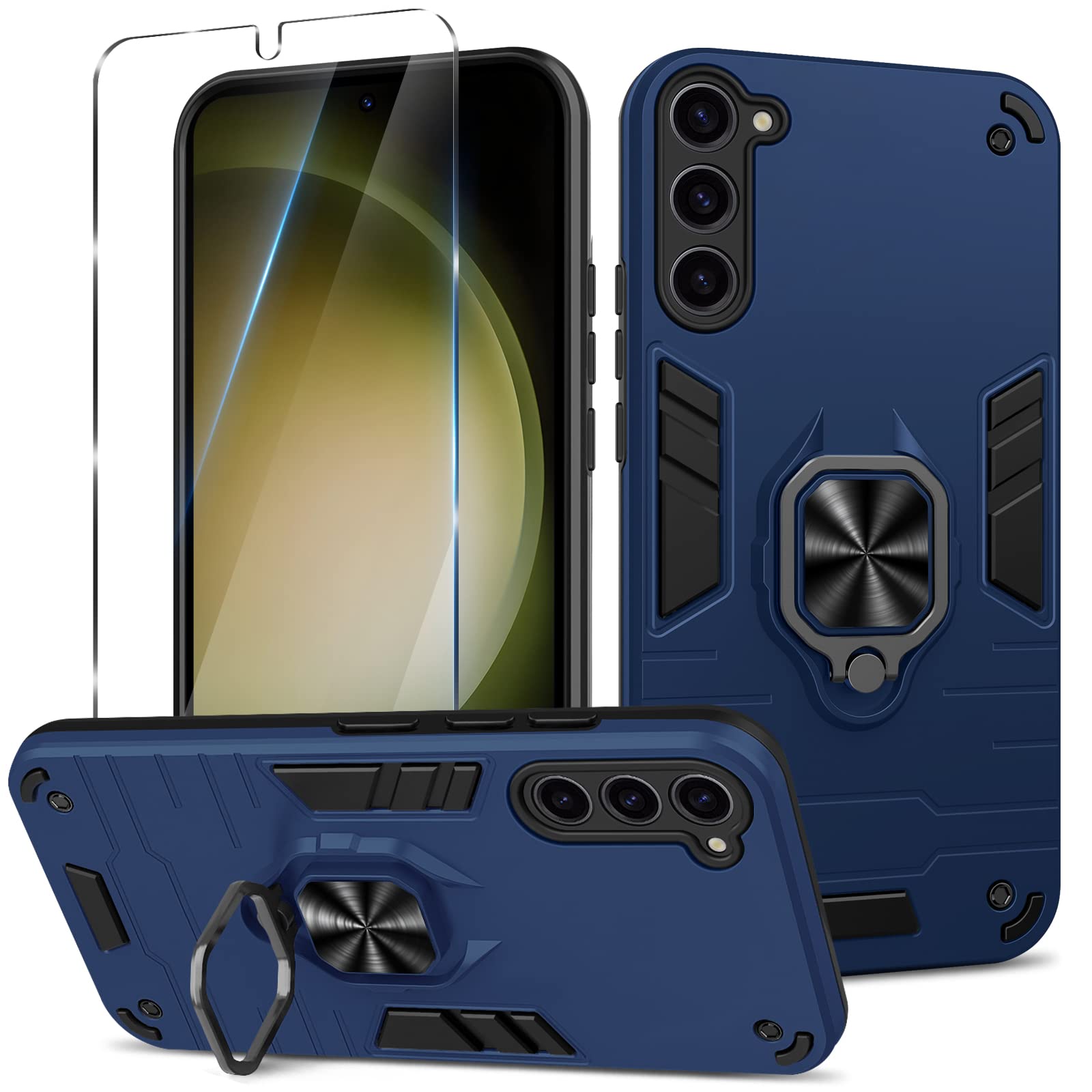 Funda para Samsung Galaxy A13 4G con Cristal Templado Protector Pantalla, Carcasa Antigolpes con Soporte anular metálico, Case Protectora de Grado Militar, Negro — view 195