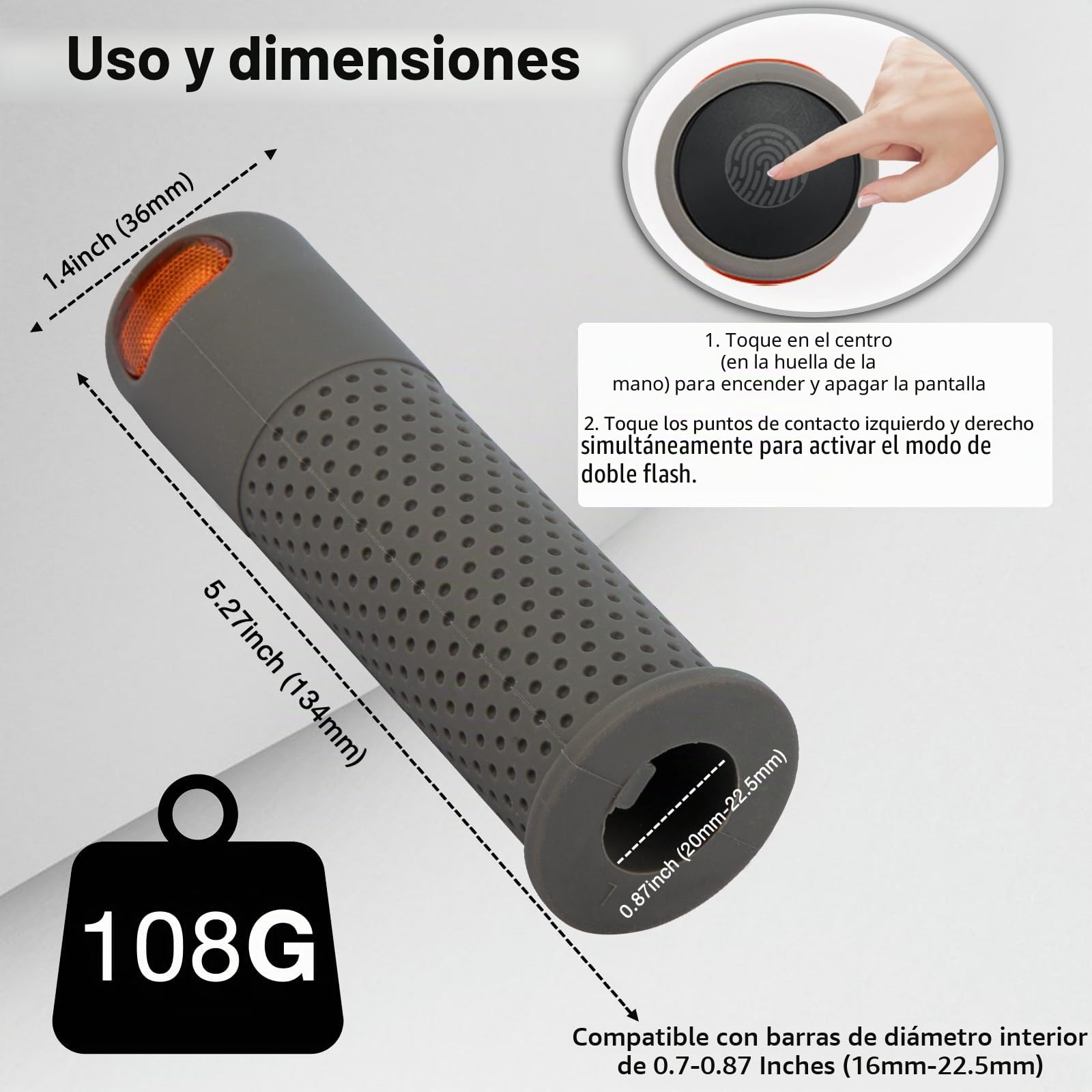 E - Indicador de Manillar con Intermitente, función táctil, Gris, Accesorio para Scooter, Desplazamiento Urbano Nocturno