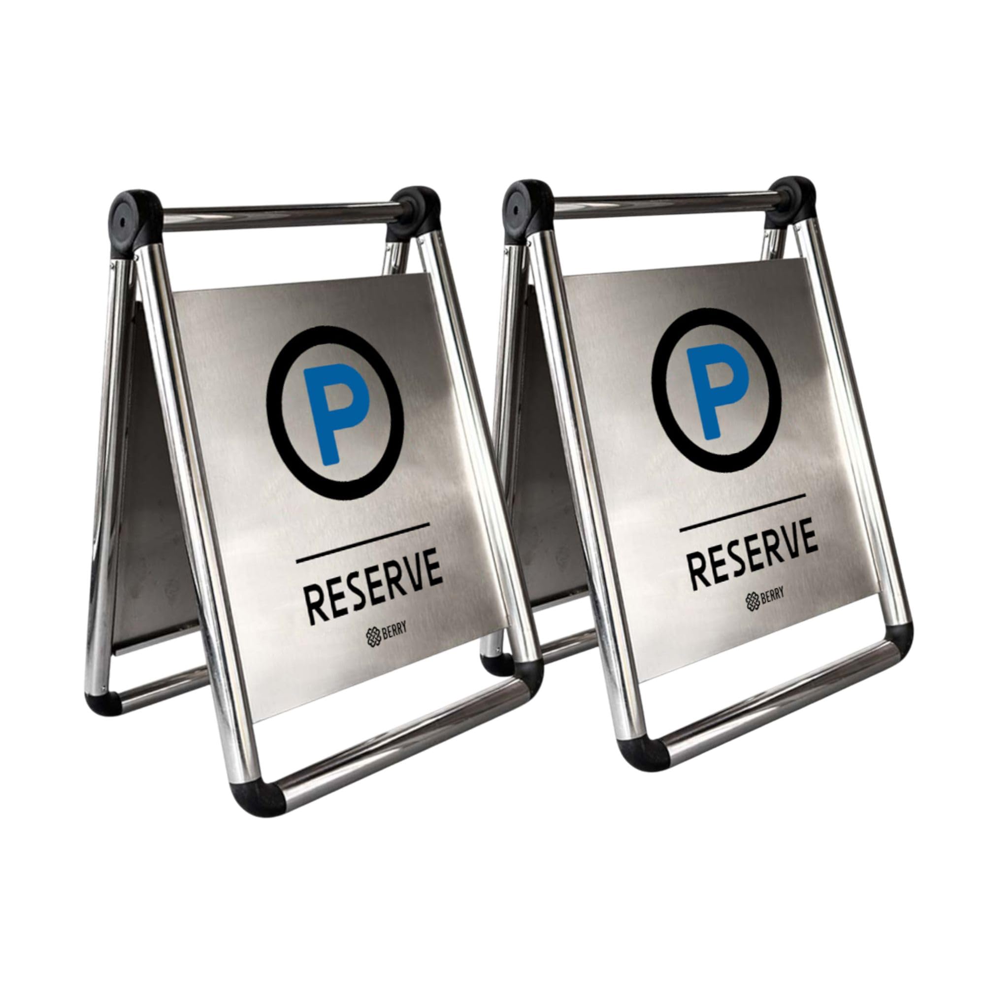 Berry Foldable Stainless Steel Reserved Parking Sign | A Frame No Parking Board for Driveways, Garages, Hotels, Offices | Private Car Park Warning Sign - Set of 2