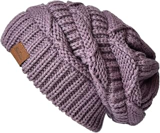 ENJOYFUR Womens Knit Slouchy Beanie Hat,Trendy Chunky Cable Knit Beanie,Oversized Winter Hats for Women