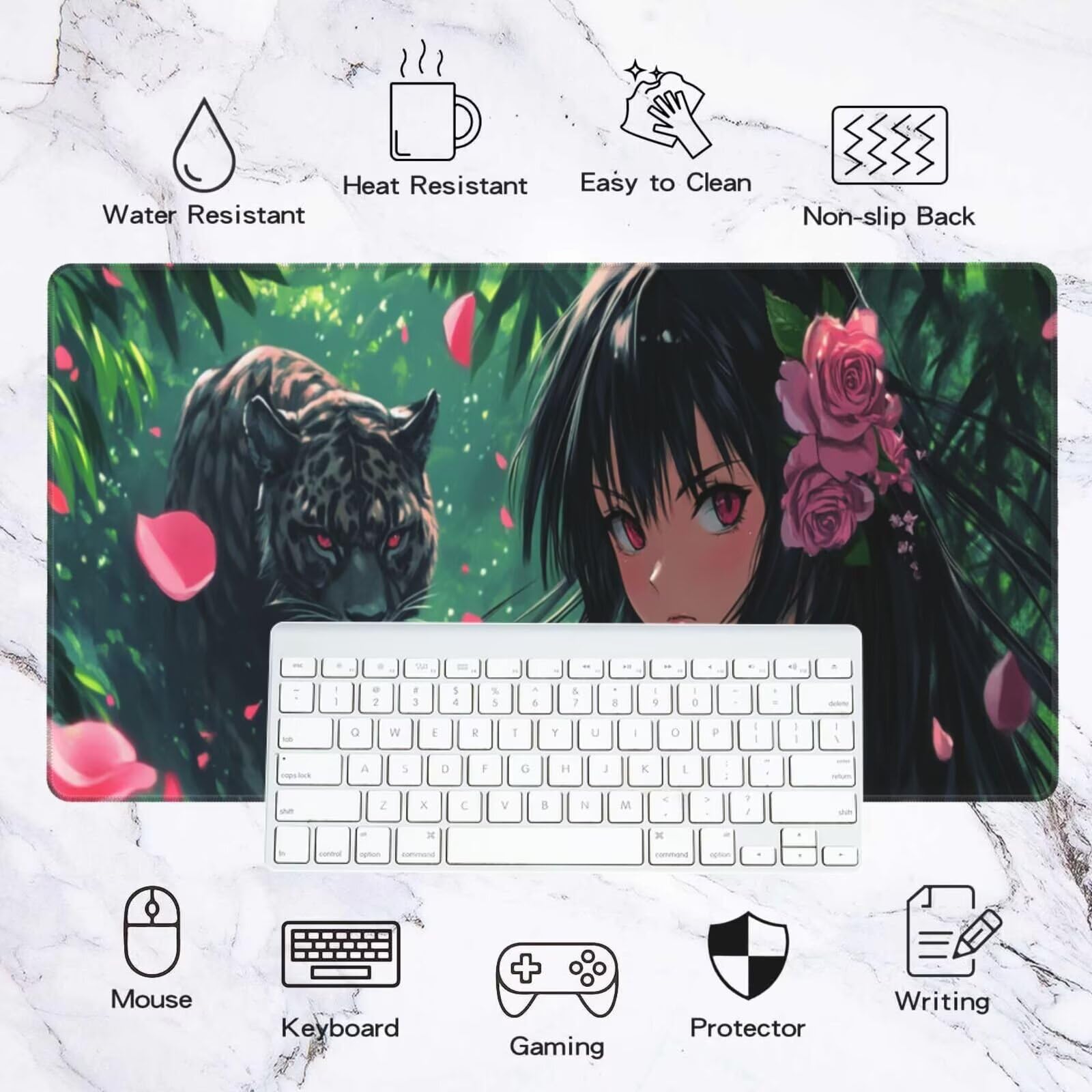 Alfombrilla Ratón Anime Alfombrilla Ratón XXL 1600 x 800 mm, Leopardo Mouse Pad Gaming con Bordes Cosidos, Impermeable Mousepad XXL Base de Goma Antideslizante Duradera, Mouse Pad para Oficina Q454