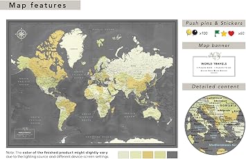 World Map Poster with Pins for Travel Tracking | Push Pin Travel Map Poster for travel tracking (40 x 30)