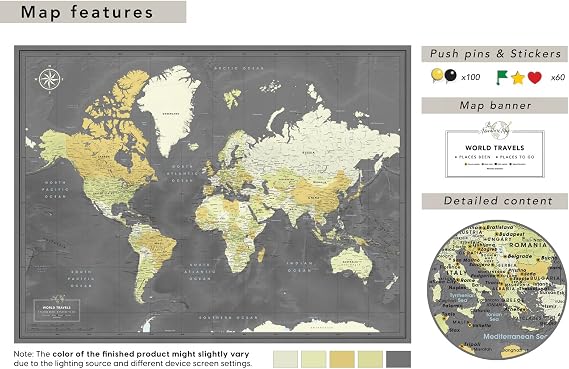 World Map Poster with Pins for Travel Tracking | Push Pin Travel Map Poster for travel tracking (40 x 30)