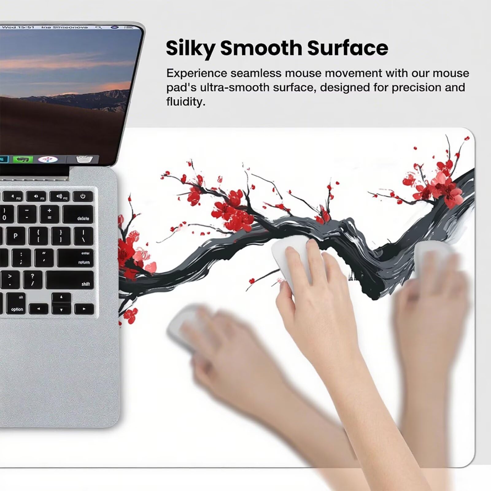 Alfombrilla Ratón Blanco Alfombrilla Ratón XXL 1600x800x3mm Sucursales Mouse Pad Protector Escritorio Desk Mat Extra Grande Superficie Lisa y Base de Goma Antideslizante para Jugadores, PC, Model980
