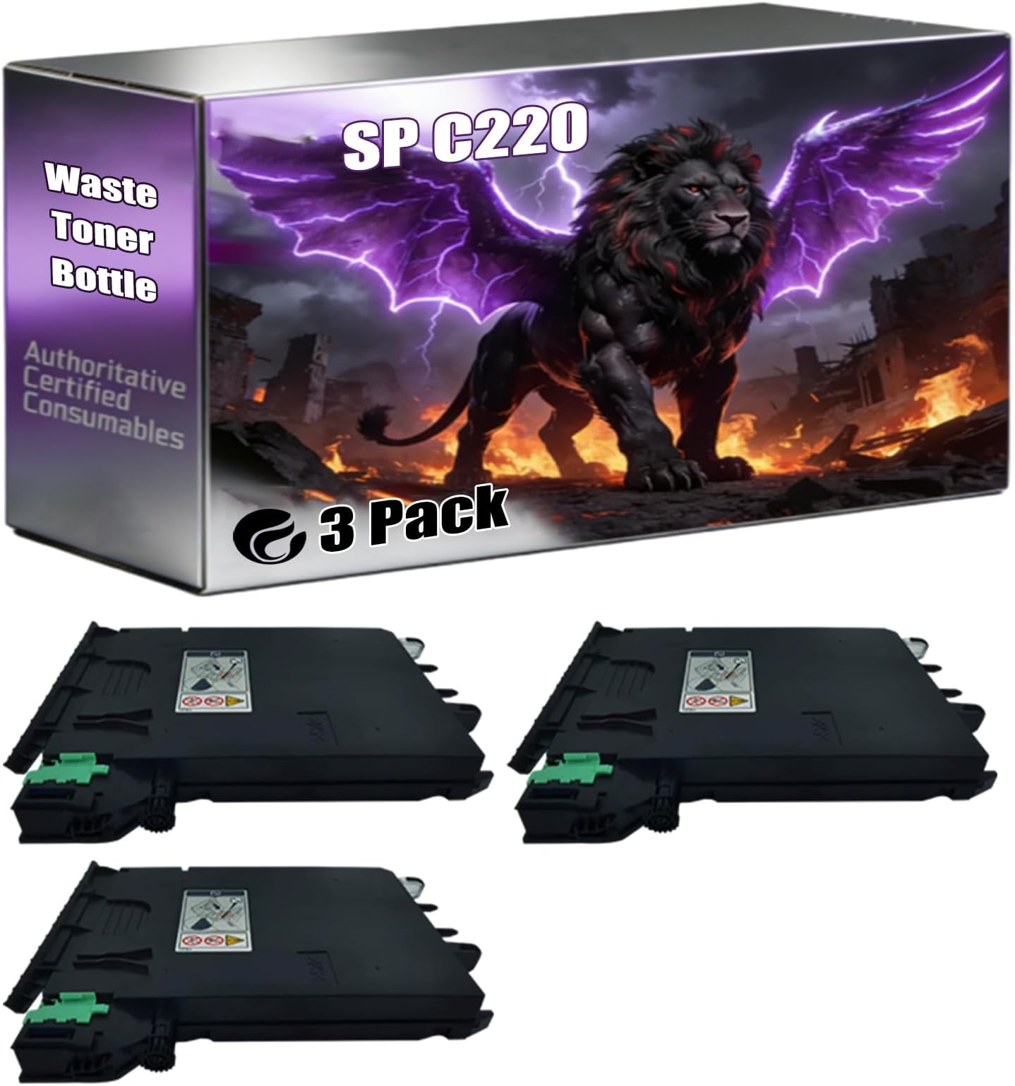 SP C220 Waste Toner Bottle Compatible for Ricoh SP C250DN SP C250SF SP C252DN SP C252SF SP C261SFNw SP C262DNw SP Printers (3 Pack Black)
