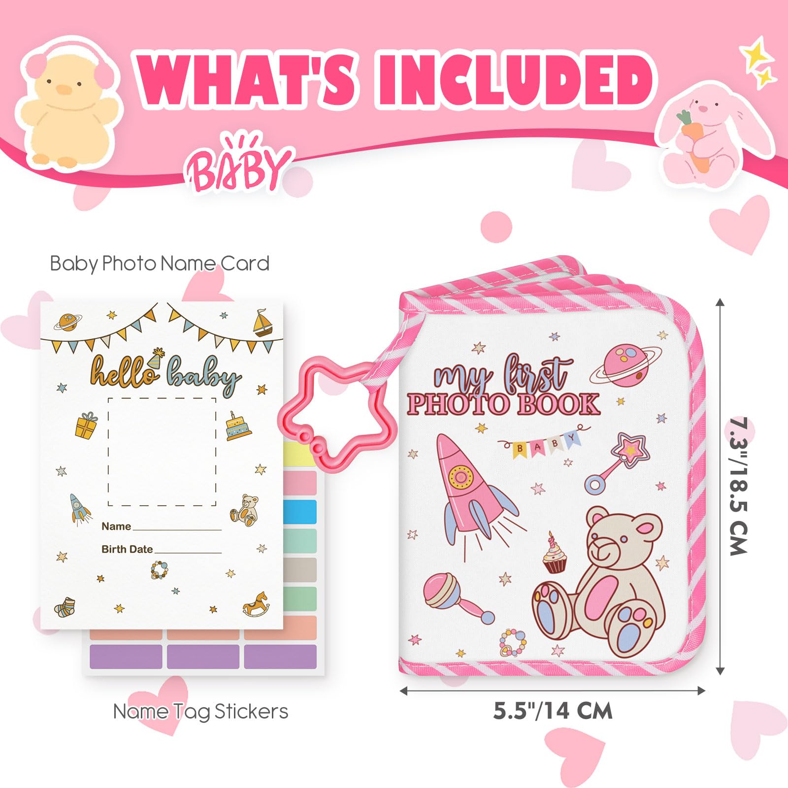 Lanpn Baby Photo Album Holds 17 6x4 Pictures, My First Soft Cloth Family Photo Book with Name Card & Name Tag Sticker - Image 2