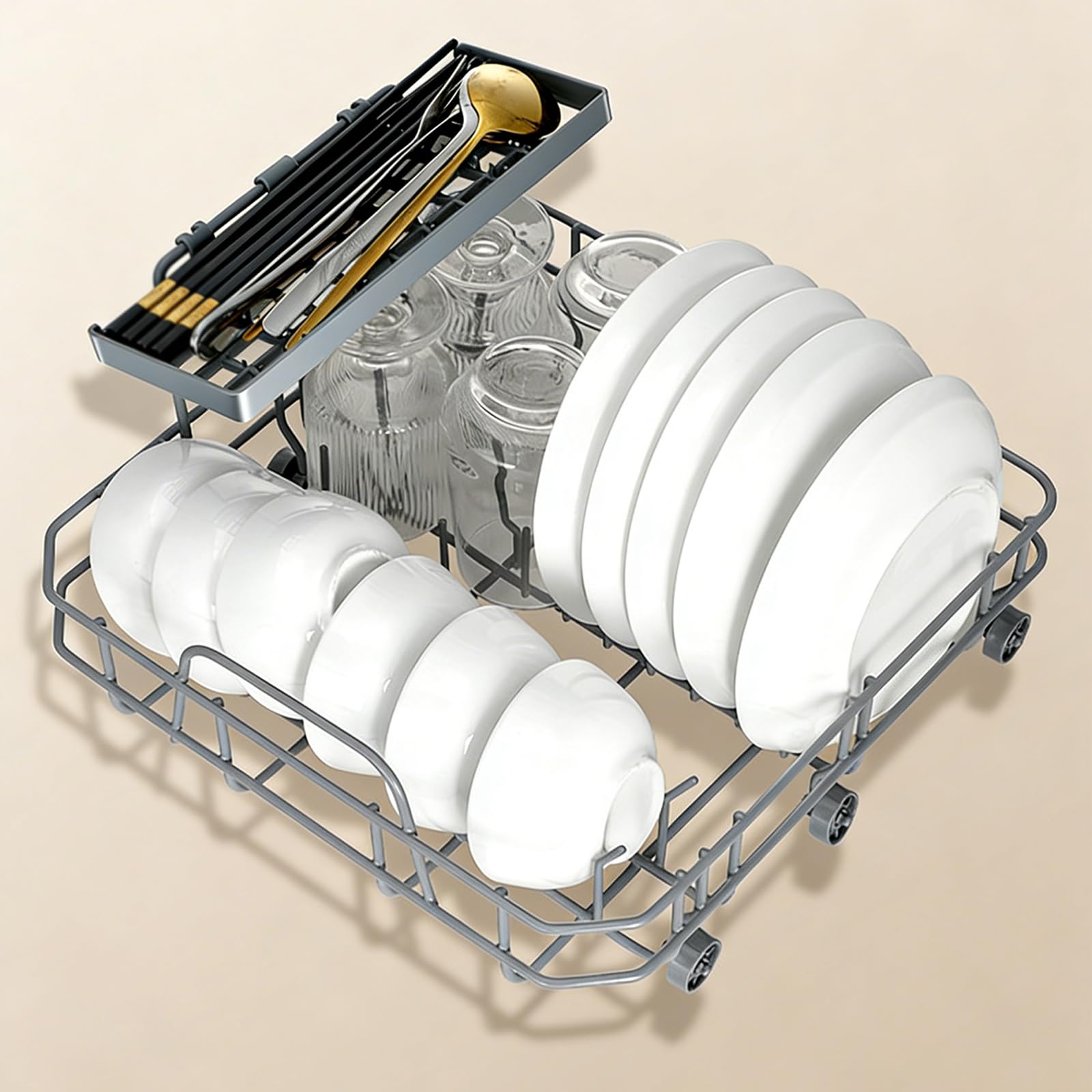 Lavavajillas De Sobremesa,Minilavavajillas Sobremesa Compacto 5L,Con Brazos Rociadores 360°,DiseñO Para Encimera,Cuenta Con Doble Modo Suministro Agua Control TáCtil,Ideal Familias PequeñAs Parejas(46