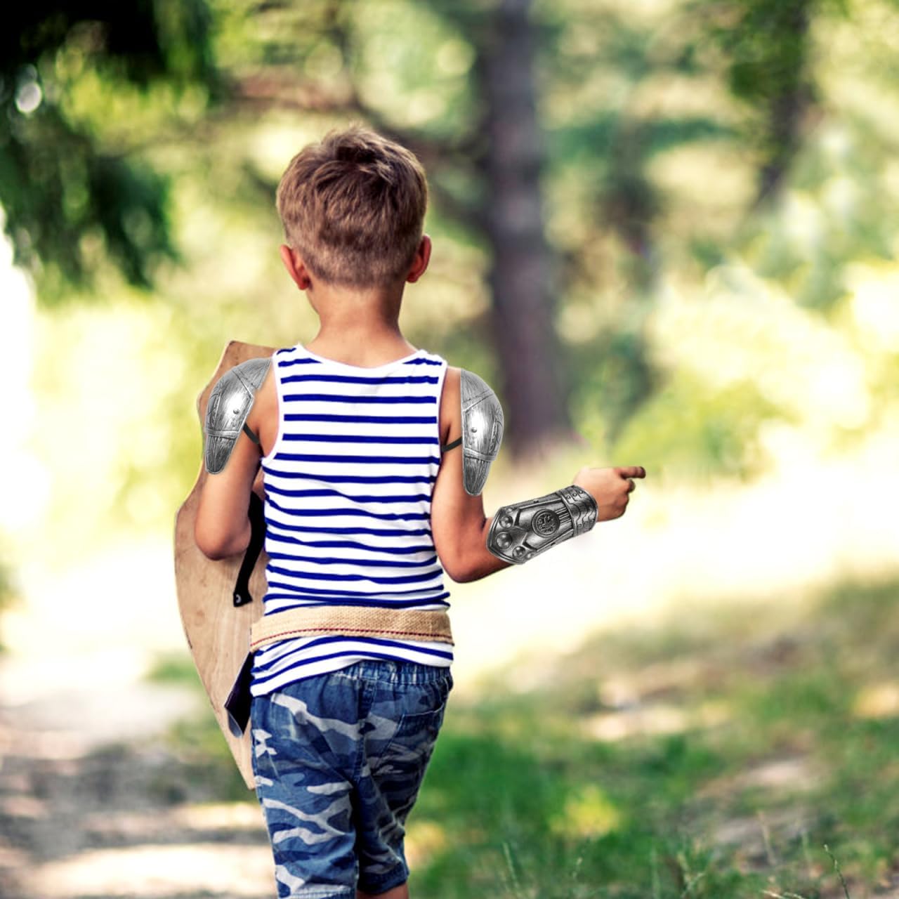 Kids Roman Armour Shoulder Guards and Arm Plates - Lightweight Plastic Cosplay Costume Accessory for Children S Role Playing and Theme Parties Silver - Image 6