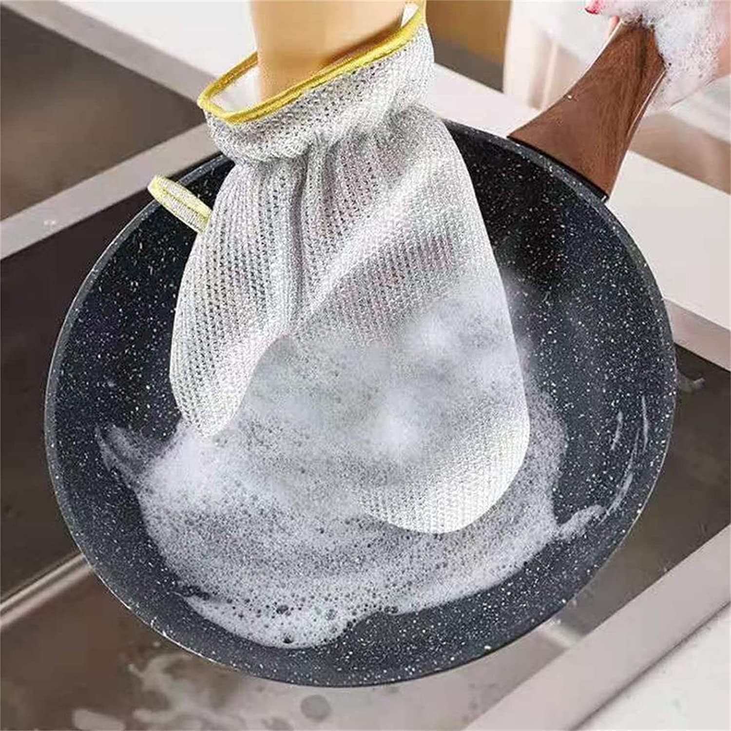 DEBIRE Wire Dishwashing Gloves, 1 Pair, Scrub Non-Scratch, Dish Wash Cloth Scrubber Dishwashing Rags for Wet and Dry Wire Dishcloth Reusable Kitchen Utensils Cleaning Gloves Household Cleaning Tools 4
