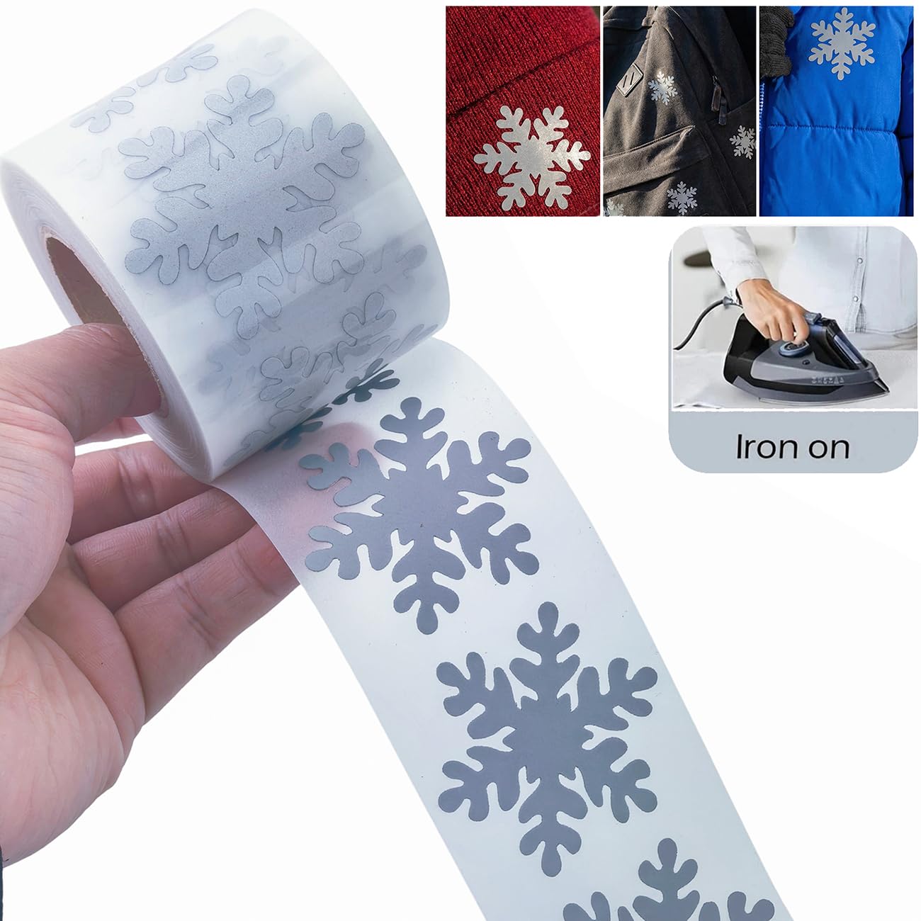 Snowflake Reflective Heat Transfer Vinyl Tape, Silver, 2 Inch Width, 10 Yard Length, Iron On for Clothing
