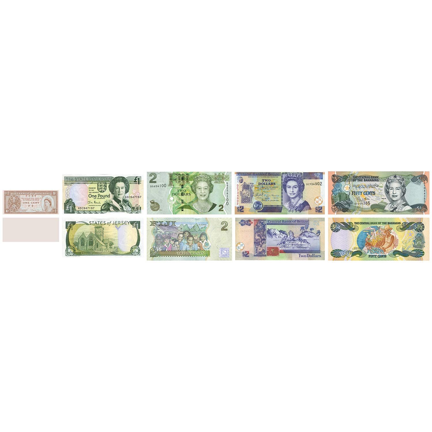 Autentyczna, oryginalna, kolekcjonerska, rzadka kolekcja banknotów królowej Elżbiety II