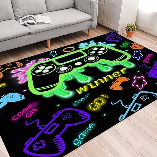 Miniatura 3 de Alfombra de área de juegos con controlador de juegos para jugadores, niños y adolescentes. Alfombra fresca para dormitorio, suave y antideslizante,