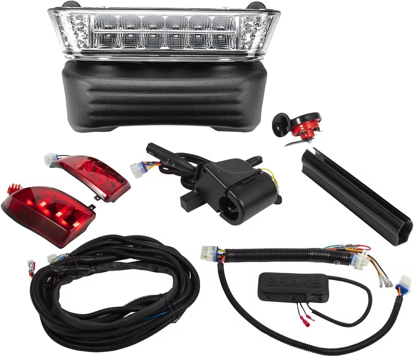 Club Car Deluxe Precedent Light Kit with Upgrade LED Headlight, Taillight with Turn Signals Hazard Light Switch, Horn, Brake Pad Compatible with Club Car Precedent 2004-Up golf cart light