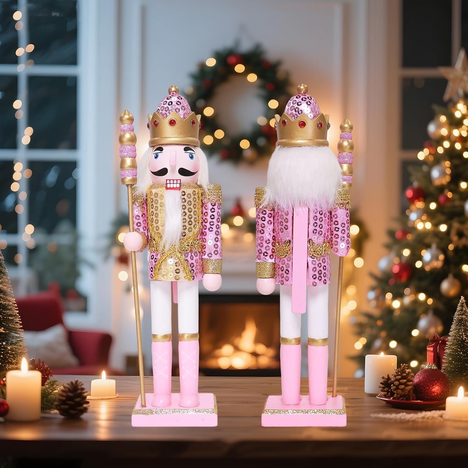 Christmas Nutcracker Decor 11.8 Inch Wooden Nutcracker Ornament Soldier Figure Festive Collectible Nutcracker Gift Suitable for Table, Desktop, Fireplace Decoration Christmas Party Supplies