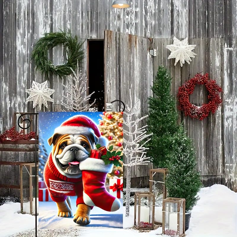 Image of BlissYard Christmas Bulldog Garden Flag 12x18 Inch Polyester