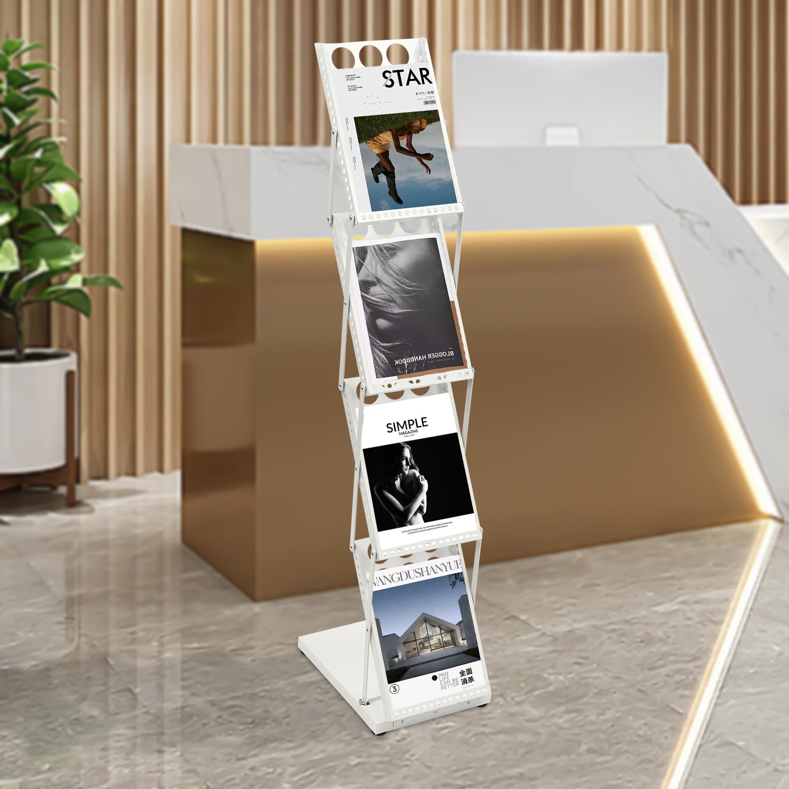 Espositore per brochure a 4 livelli, Espositore per brochure pieghevole e display, Espositore per fiere salvaspazio, Espositore portabrochure portatile, Porta letteratura per ufficio e fiera