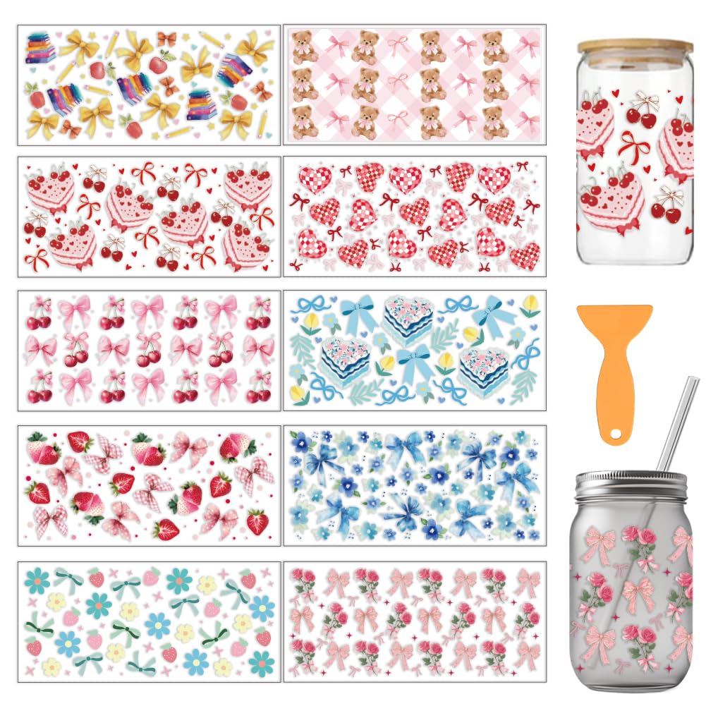 arricraft 10 Sheets Adorable Cartoon Bow UV DTF Cup Wrap