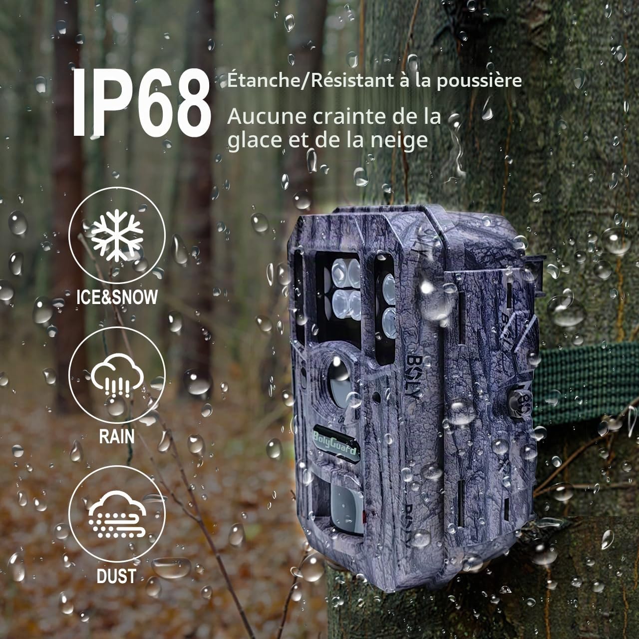 BolyGuard Camera de Chasse 56MP 4K HD Vision Nocturne caméra Animaux avec Carte SD 256G avec détecteur Mouvement caméra de Chasse Exterieur imperméable piege Photo sans éclat piege Photographique camé
