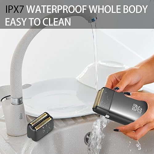 Miniatura 4 de Maquinilla de afeitar eléctrica para hombres, afeitadora eléctrica de aluminio, afeitadora de papel de aluminio de 3 velocidades con cuchillas