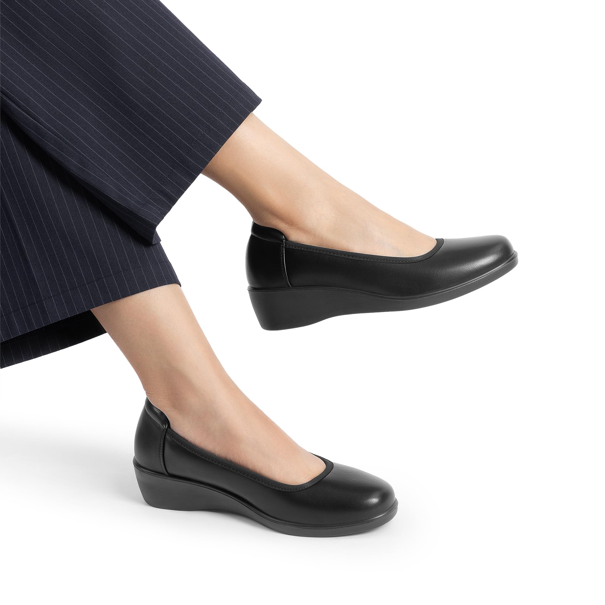 DREAM PAIRS Zapatos de tacón bajo para mujer, cómodos, sin cordones, puntera redonda, zapatos de trabajo para oficina y negocios