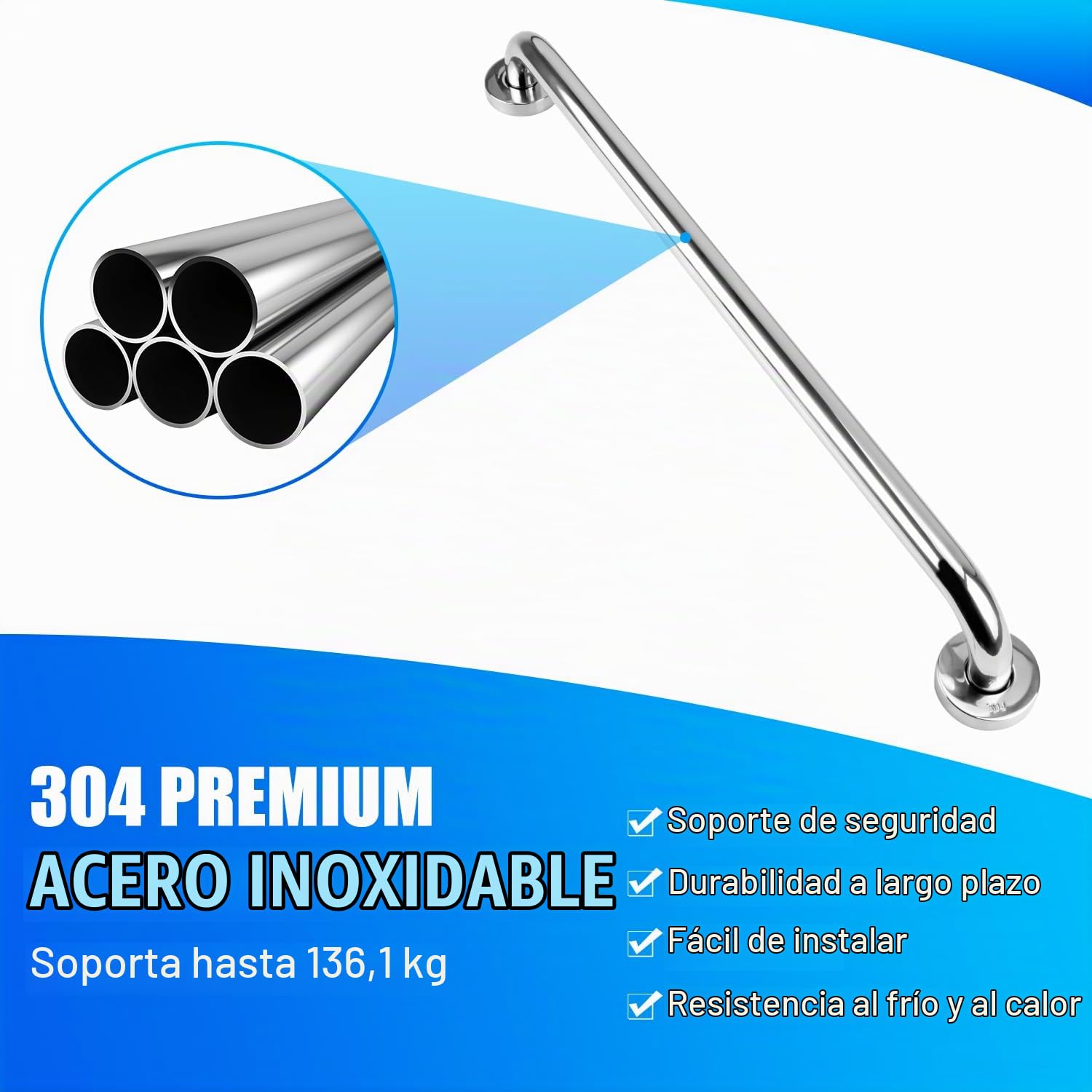 supregear Barra para Baño (2 Paquete), 80 cm Agarro para Baño Barras de Agarre de Seguridad Acero Inox 304 Balance Asidero en Cromo para Bañera Inodoro Cocina Dormitorio, Tornillo Oculto Muro Montado