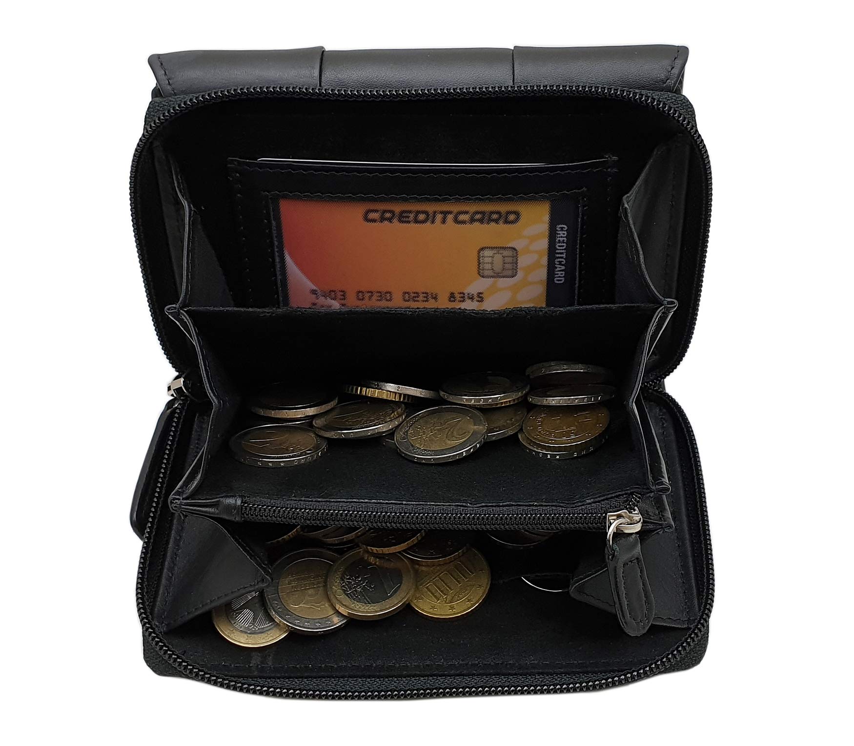 Rind-Nappa Leder Damen Geldbörse mit RFID & NFC Schutz in Schwarz