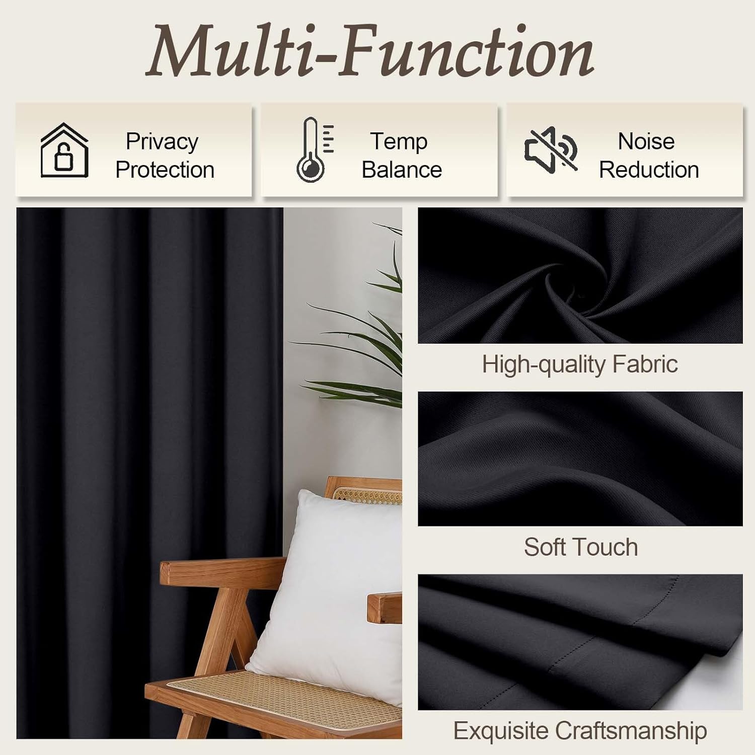 Gwine Black Blackout Curtains for Bedroom 84 inches Long 2 Panels Set, Solid Noise Reducing Thermal Insulated Blackout Curtains for Living Room with Rod Pocket, Each 40" Wx84 L - Image 5