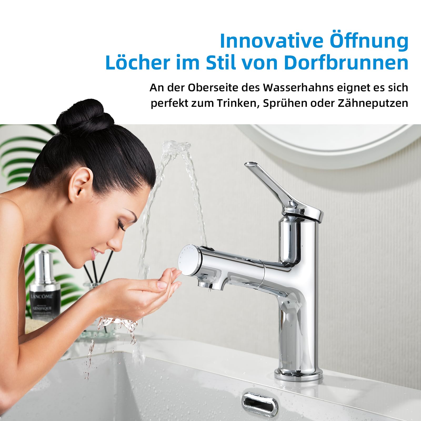 Rubinetto bagno Mynaiad, rubinetto bagno lavabo per bagno con 3 tipi di getto, doccetta estraibile, miscelatore lavabo bagno monocomando per lavabo, cromato