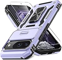 Vista 18 de DEERLAMN Funda para Google Pixel 8a con cubierta deslizante para cámara + protector de pantalla (1 paquete), soporte giratorio con anillo de grado