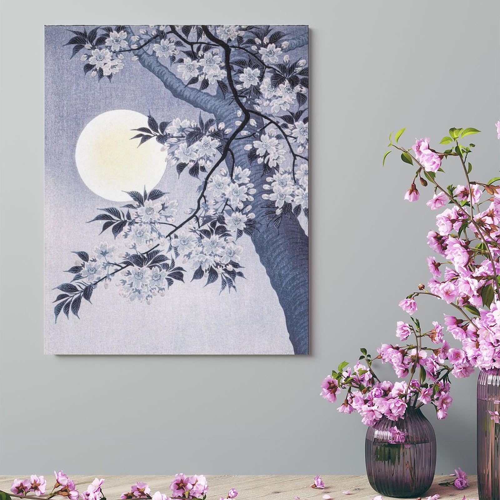 Amazon.co.jp: 絵画 咲く桜と月インテリア 絵画 日本の伝統的な