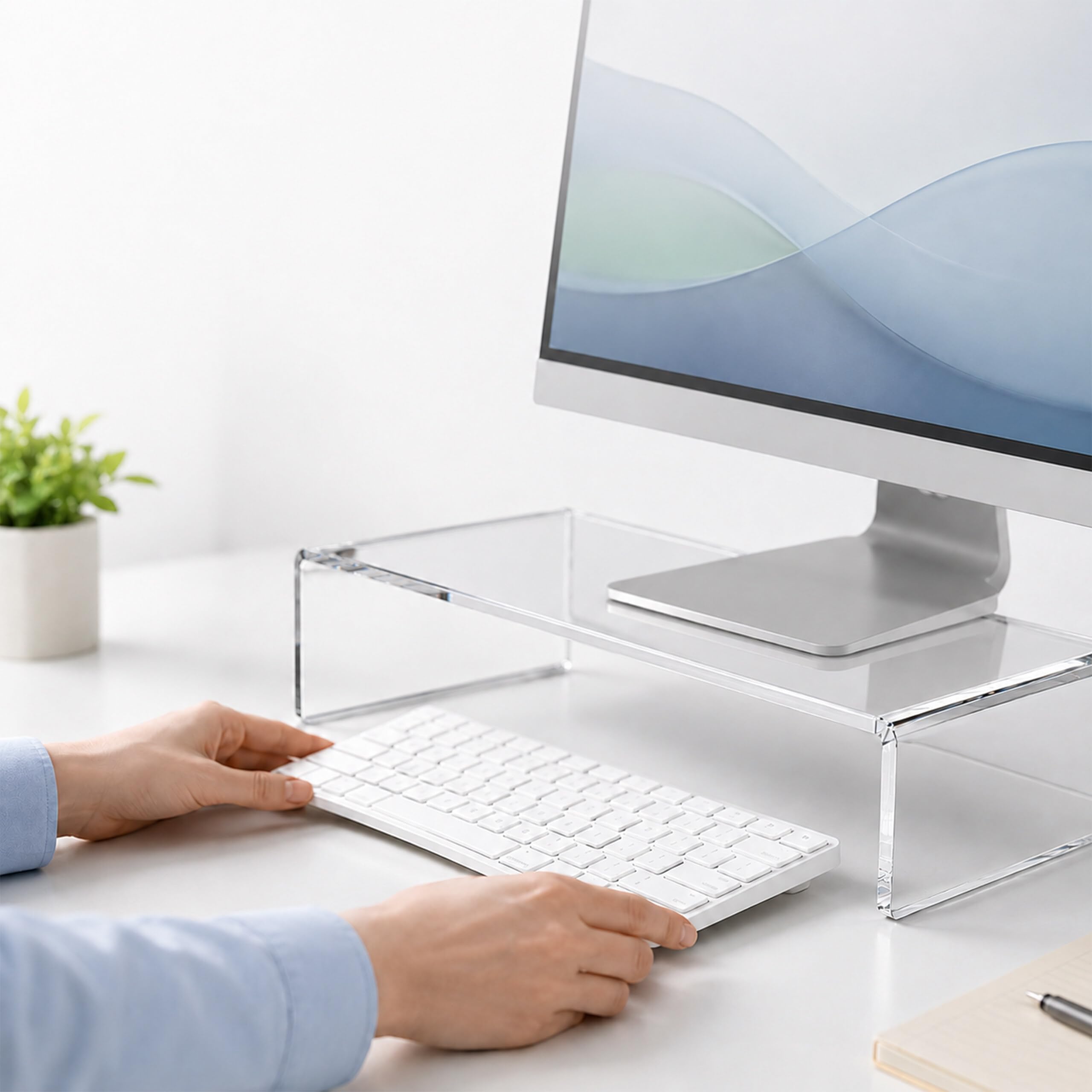 Relaxdays Supporto monitor ergonomico in acrilico trasparente