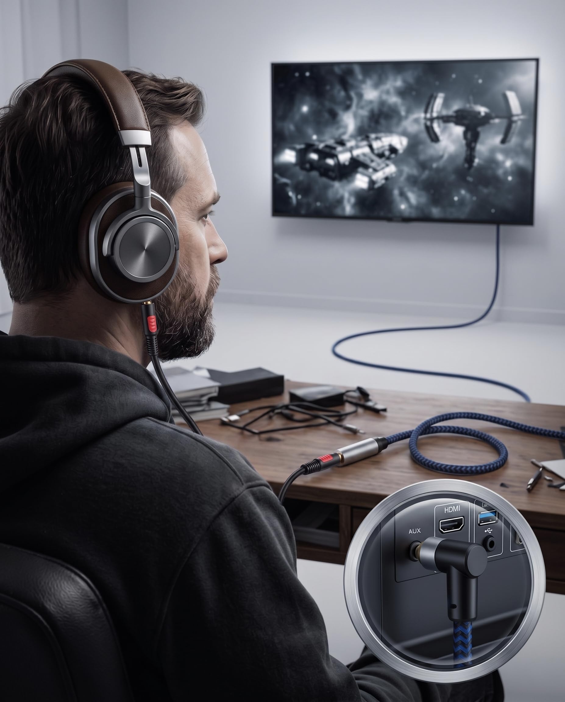 Câble d'extension audio stéréo mâle vers femelle de 3,5 mm - 91 cm - En coton tressé - Cordon jack stéréo pour téléphones, écouteurs, haut-parleurs, tablettes, PC et plus encore