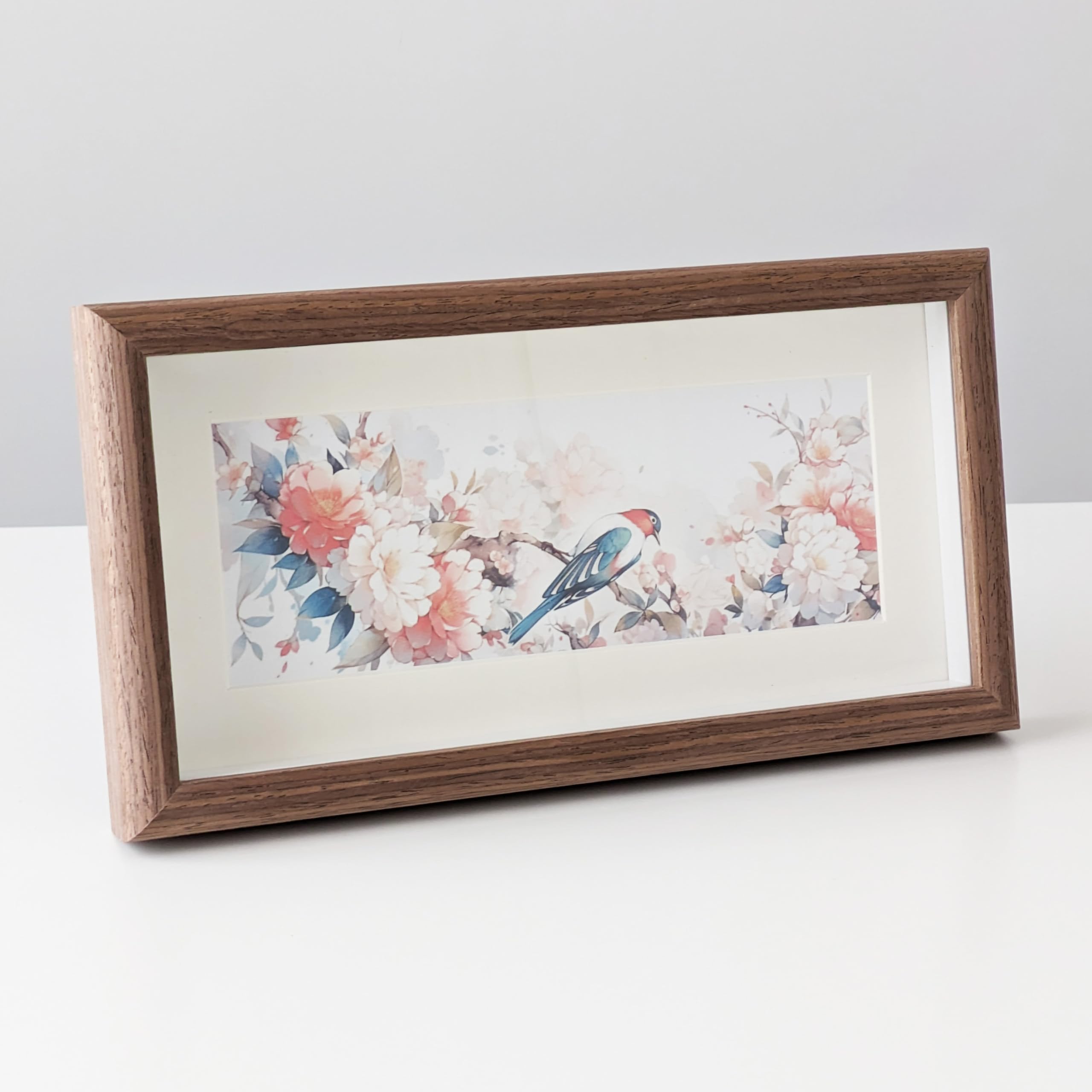 PLUSCHEN 5X10 Wooden Photo Frame with 3x8 Mat Glass Front Wall and