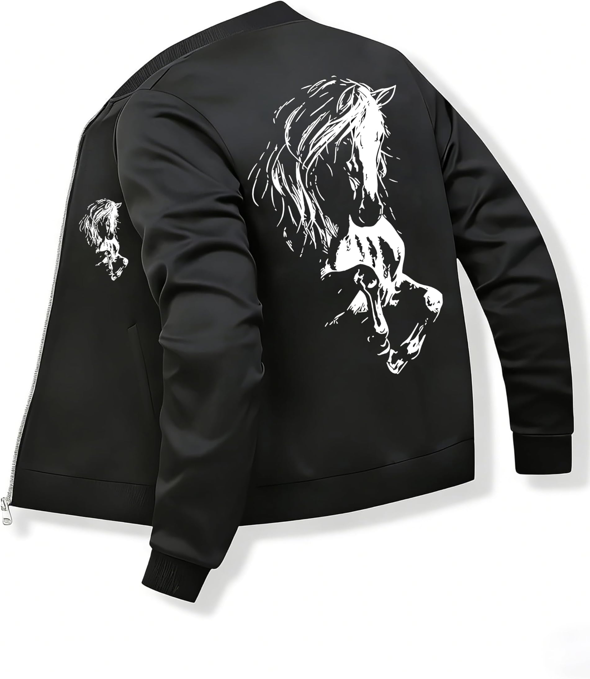 Womens Zip Up Sweatshirt Horse Print Long Sleeve Hoodie With Pocket Casual Jacket Winter Outfits