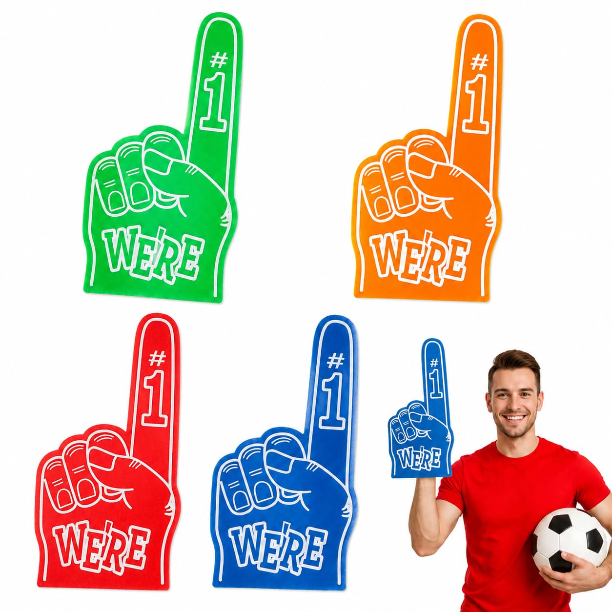 4Pcs Foam Finger, Giant Number 1 Foam Fingers, 4 Colors Foam Hand Props for Sports Fan Gear and Party Accessories