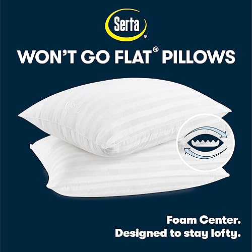 Miniatura 3 de SERTA Won't Go Flat - Juego de 2 almohadas de plumón alternativo para dormir de espalda, estómago o de lado, tamaño estándar, tamaño Queen, color